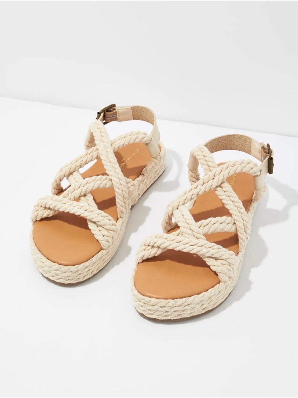 American Eagle Rope Espadrille Sandel Flat Boho Coastal Summer Slingback Sz 8